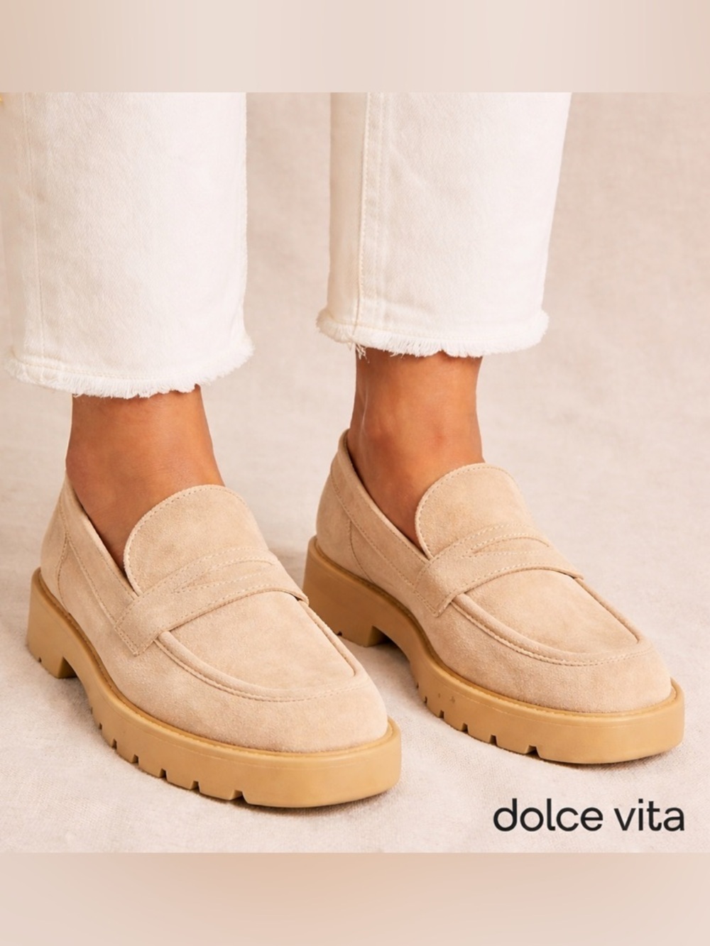 Dolce Vita Chunky Suede Loafers Platform Lug Sole Beige Size 11